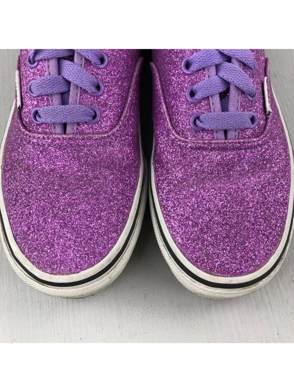 Vans Kids Size 3 Purple Glitter Closed Toe Lace-Up Skate Shoes Casual Sneakers